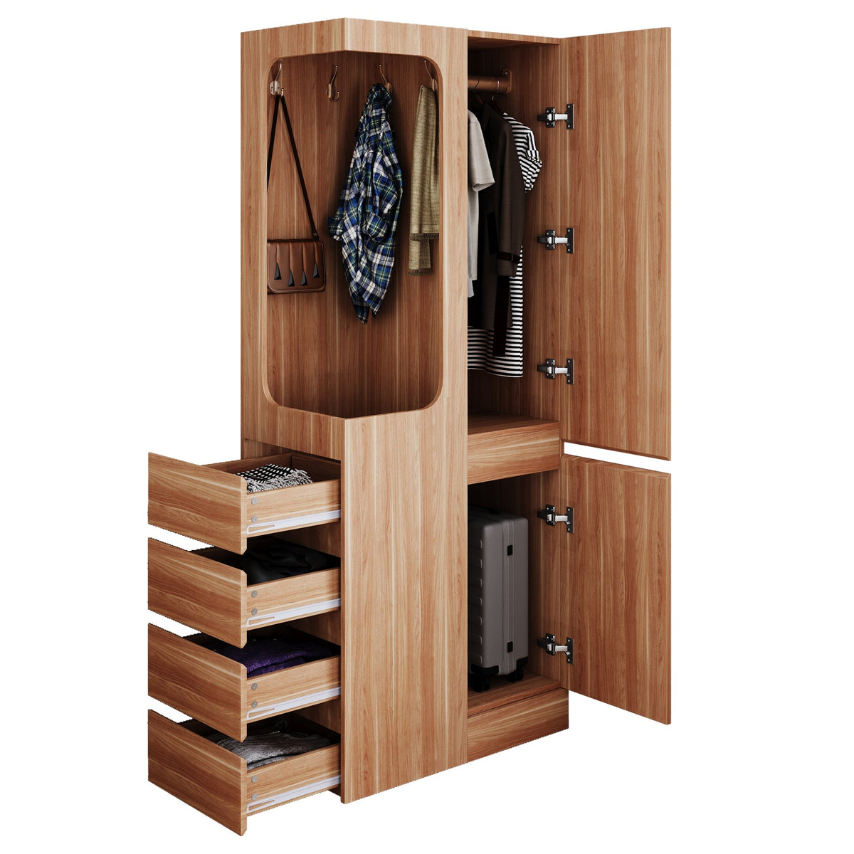 Wardrobe 70x40x170cm Drawers Storage Single Door, Wood Color