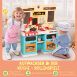 Play Kitchen, Running Water 85-Piece Set Lights Sounds Ages 3-6, Green Plastic