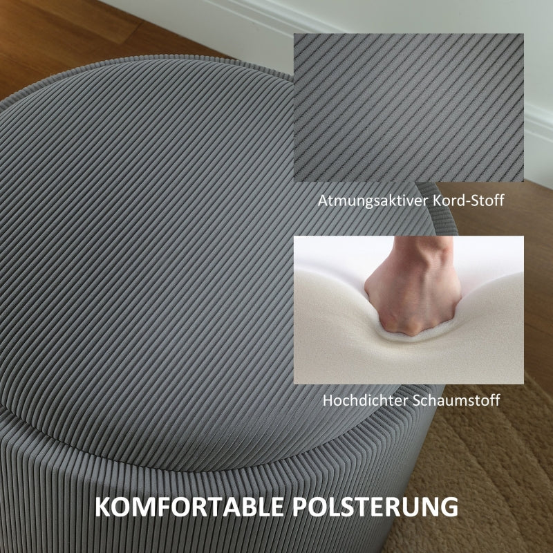 Storage Stool, Round Footstool Upholstered Coffee Table, Corduroy Grey