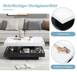 High-gloss tabletop coffee table, 360° rotatable, 2-tier with storage, white and black