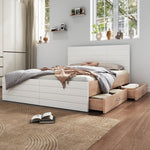 Double Bed 160x200cm, Modern Wooden Frame with 2 Drawers, Oak/White