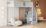 Solid Wood Loft Bed with Safety Door and Storage Ladder, 90 x 200 cm, Grey