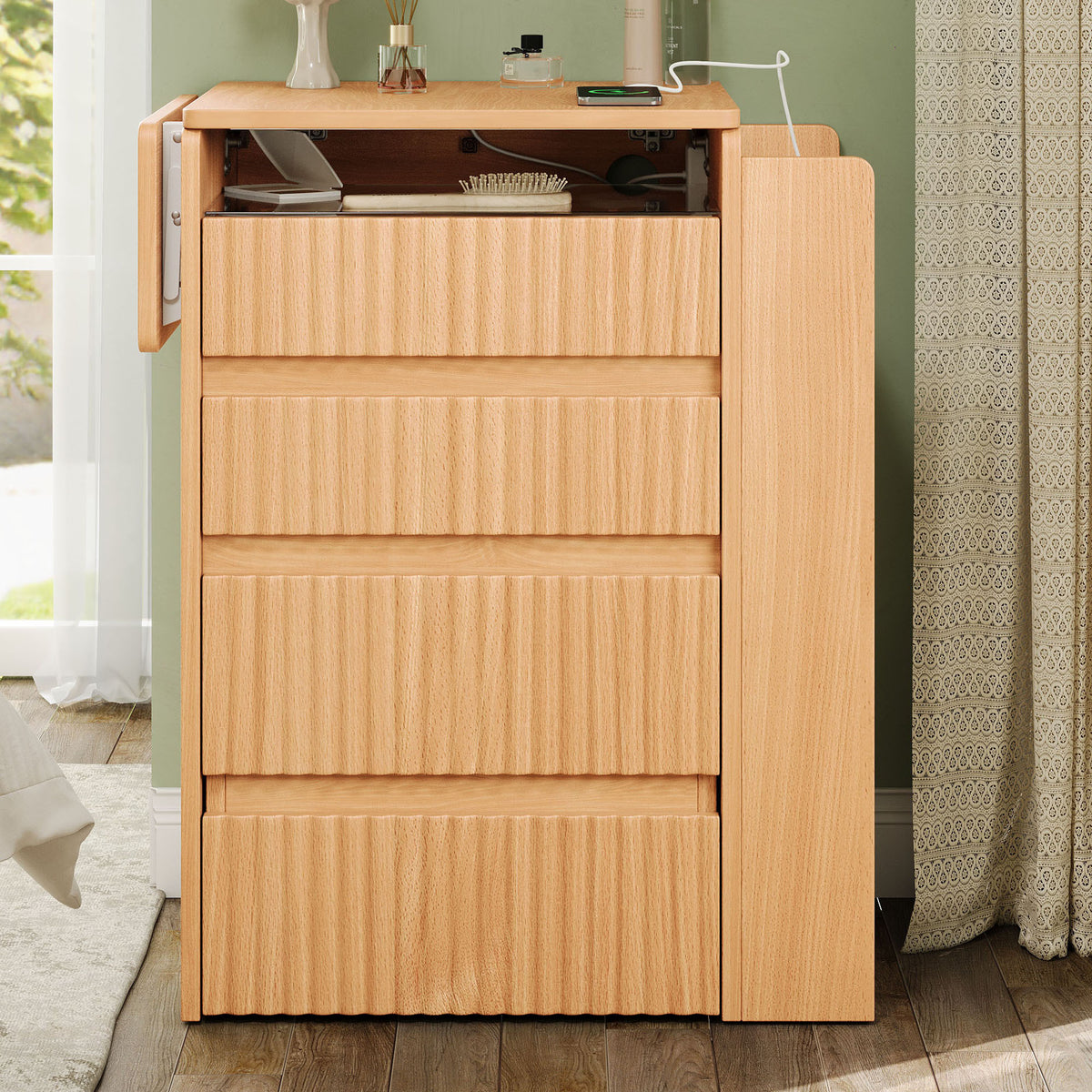 Small Vanity Table Set with LED Mirror & Power Outlets