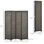 Folding Screen 4-Part, 180 x 180 cm Room Divider, Brown Bamboo
