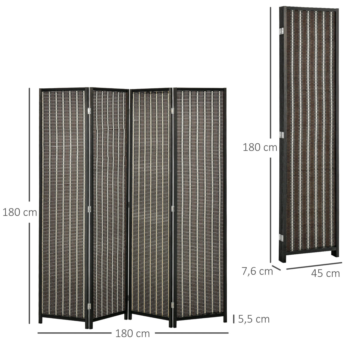 Folding Screen 4-Part, 180 x 180 cm Room Divider, Brown Bamboo