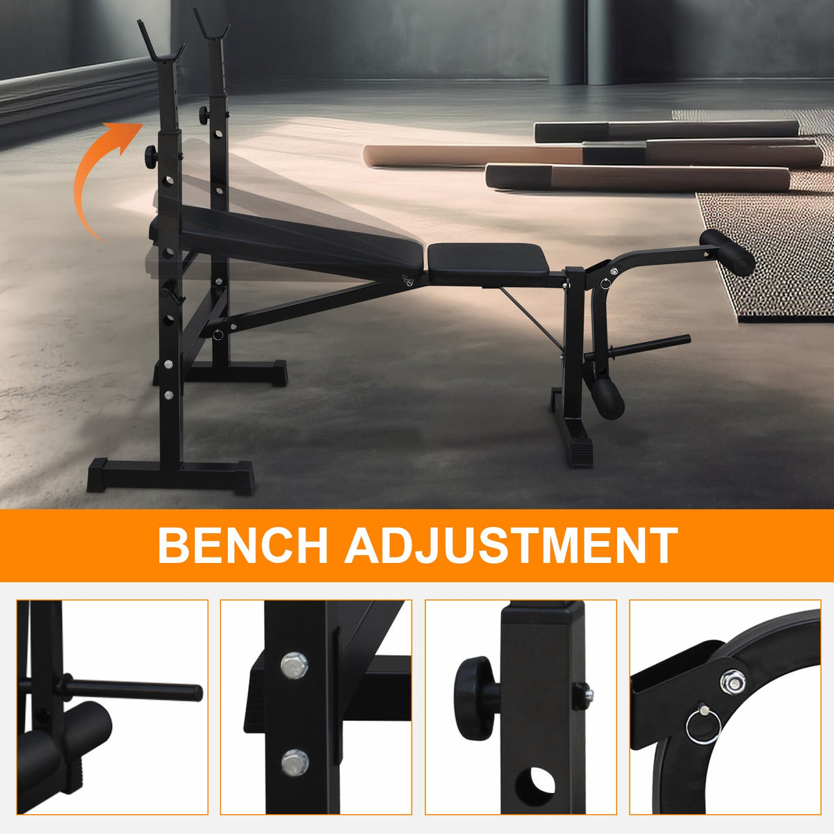 Olympic Weight Bench, Full-Body Workout with Squat Rack & Bench, Home Gym