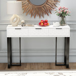 Modern Console Table with Drawers, Gold Frame, Adjustable Foot Pads, Elegant Handles (White+Black)