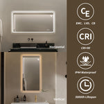 Frameless LED Bathroom Mirror 60x100cm Anti-Fog, Tempered Glass
