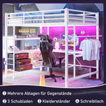 Loft Bed 140x200cm LED Desk USB/Power 3 Drawers Stairs - White