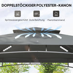 Grill Pavilion LED Lighting, 240x150x258cm, Water-Repellent, Double-Layered Roof, Side Shelves, Dark Grey
