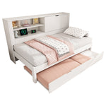Sofa Bed with Pull-out Bed and Storage Back Panel, USB/USB-C Charging Station, White