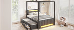Upholstered Four-Poster Bed 140x200cm, Pull-Out & 3 Drawers, Grey