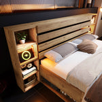 Double Bed 160x200 Storage LED USB-C Headboard Drawers Solid Wood Oak