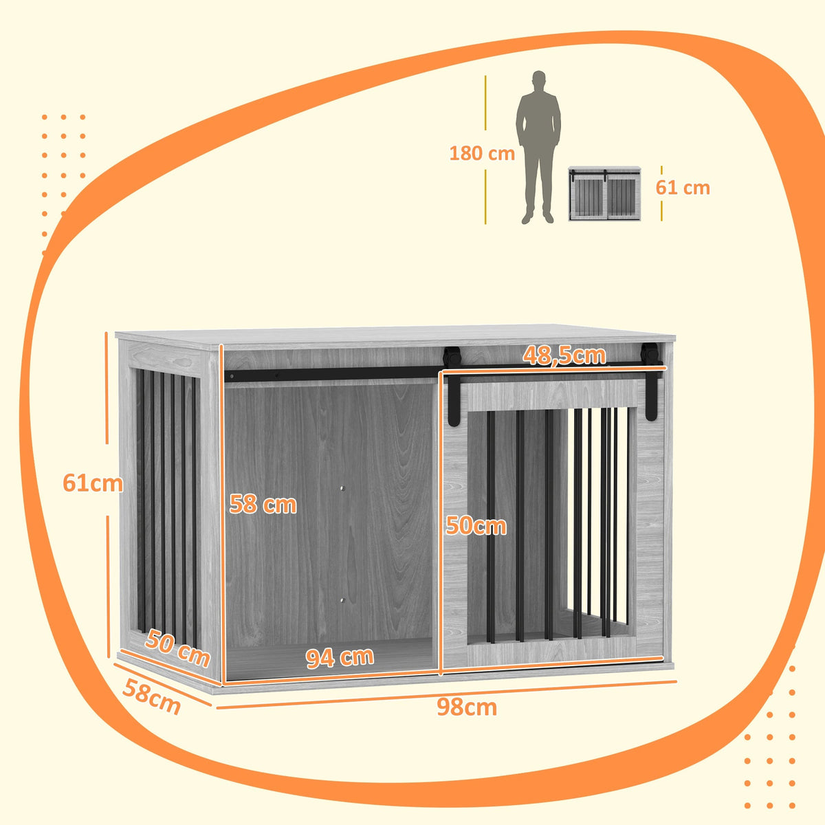 Dog Cage, Lockable Sliding Door, for Large Dogs, Grey