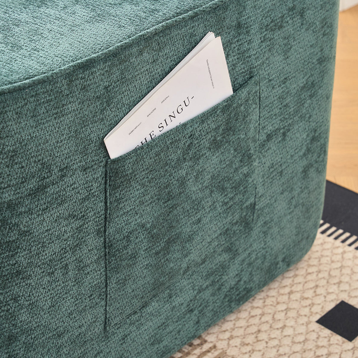Comfortable Chaise Longue Sofa with Cushions and Side Pockets, Green
