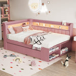 Upholstered Sofa Bed 90x200cm with Drawers & USB, Pink