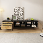 TV cabinet, water wave pattern, three drawers, wood and black
