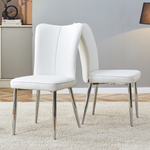 2x Modern Dining Chairs PU Leather Silver Metal Legs White