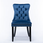 Nikki Collection Tufted Velvet Upholstered Dining Chair Nailhead Trim 2-Pcs Set - Blue