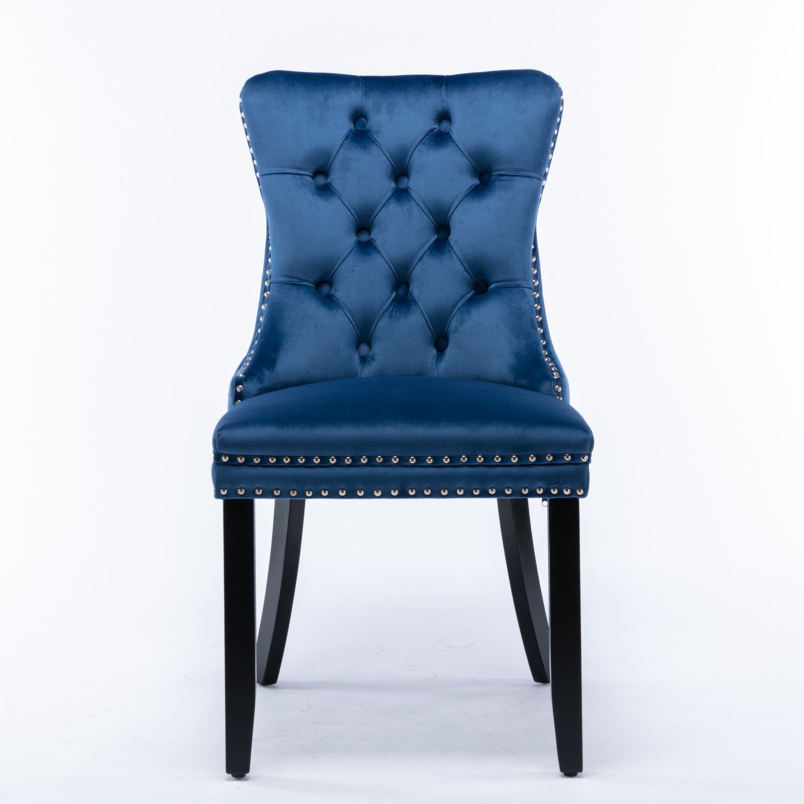 Nikki Collection Tufted Velvet Upholstered Dining Chair Nailhead Trim 2-Pcs Set - Blue