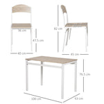 Dining Set 5-Piece Table & 4 Chairs Wood Grain MDF/Metal Grey/White