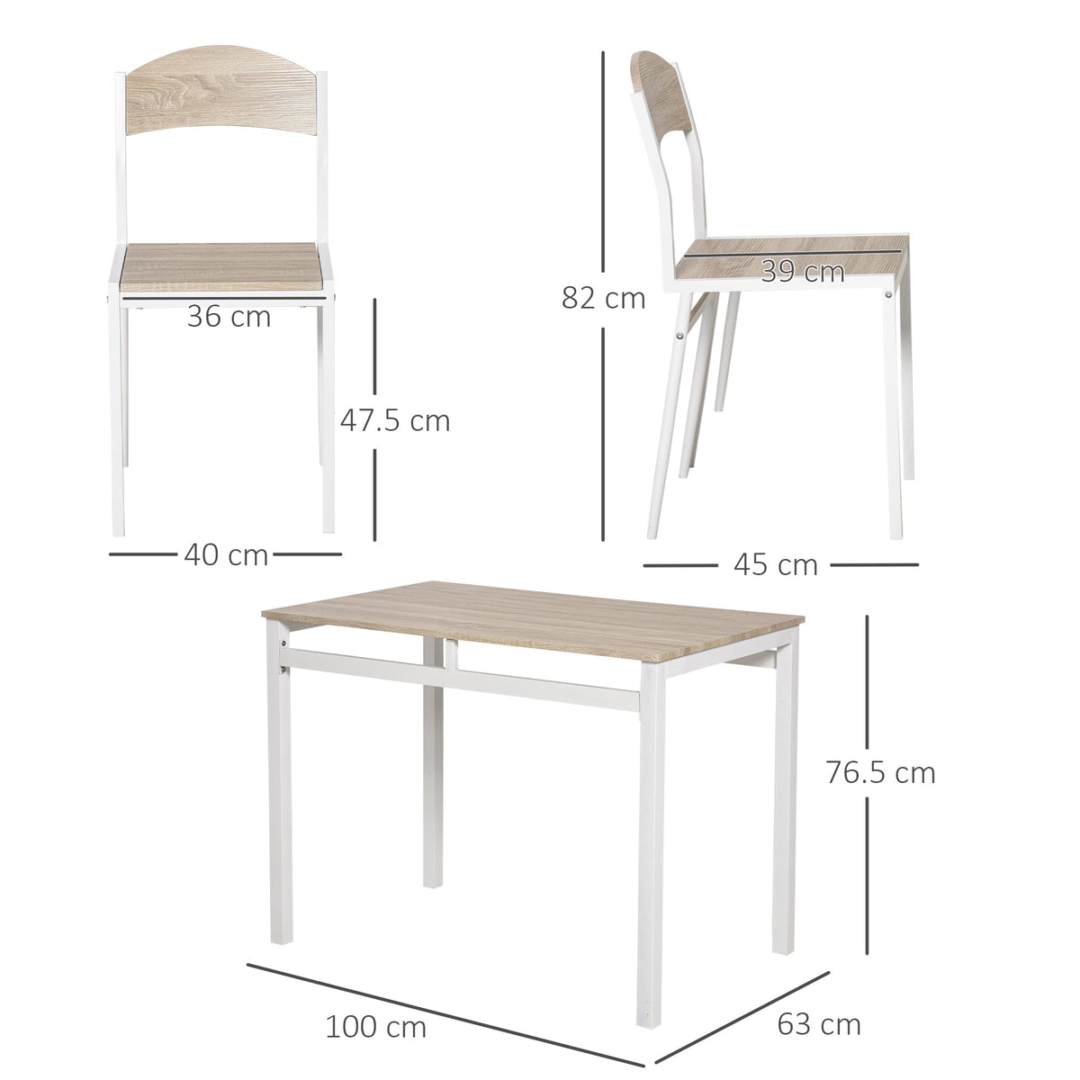 Dining Set 5-Piece Table & 4 Chairs Wood Grain MDF/Metal Grey/White