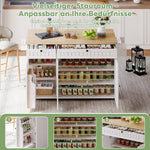 Kitchen Island Cabinet, Fold-Down Worktop Drawers Casters, White