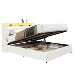 Upholstered Platform Bed 160x200 LED USB Storage Adjustable Headboard - White