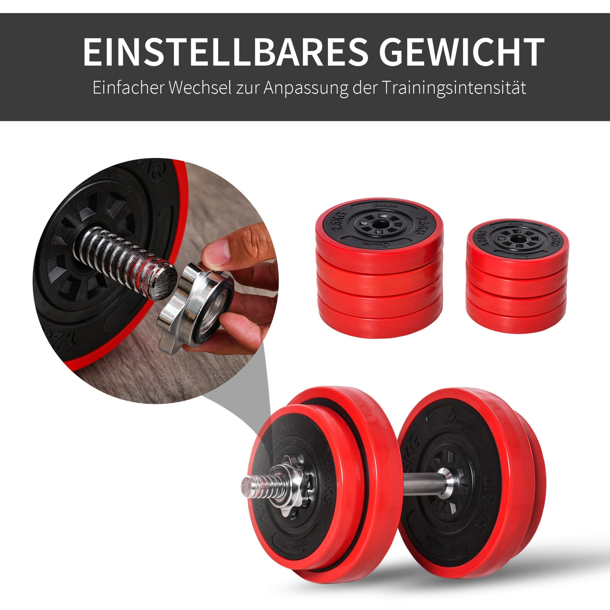 Dumbbell Set 20KGS 2-IN-1 Adjustable Dumbbells & Barbells, Red Black