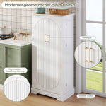 Multifunctional Kitchen Cabinet with LED Sensor Light and Adjustable Shelves, White