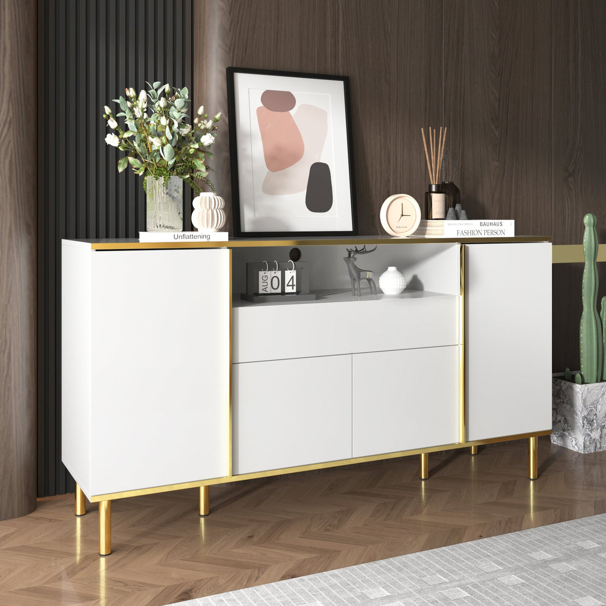 Sideboard, Chest of Drawers with 1 Drawer, High-Gloss White