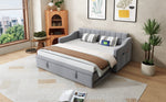 Upholstered Bed Sofa, 2-in-1 Multifunctional with Socket & Storage Bag, Light Grey Velvet