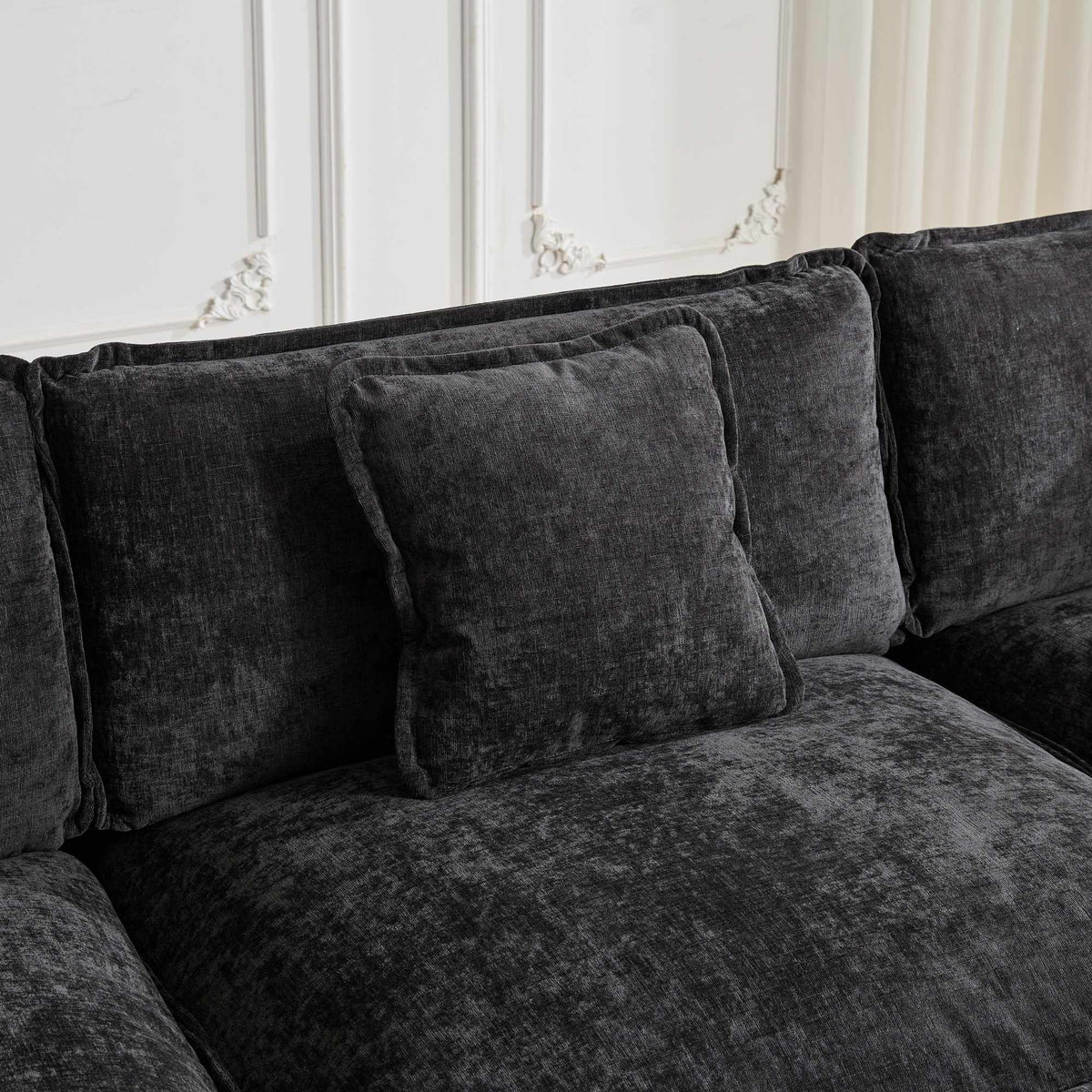 Cloud Sofa 3 Seater Modern Sectional Couch with Double Layer Upholstered Cushion, Black Chenille Fabric