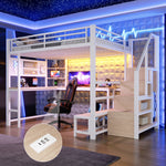 Loft Bed 140x200cm with Desk, Shelves & LED Lighting, White