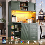 Sideboard with LED Lighting and Drink Holders, Green and White