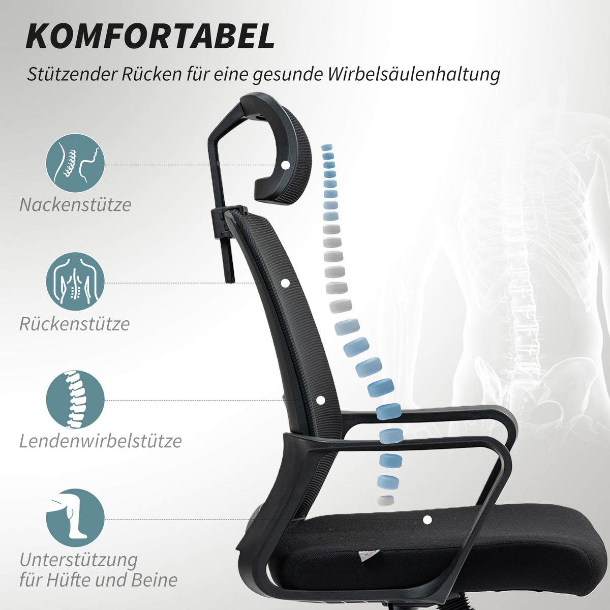 Ergonomic Office Chair Armrests Adjustable Headrest Mesh Swivel Rocking Black