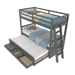 Bunk Bed House Bed 90x200cm Pull-out Bed Ladder and 3 Drawers Grey