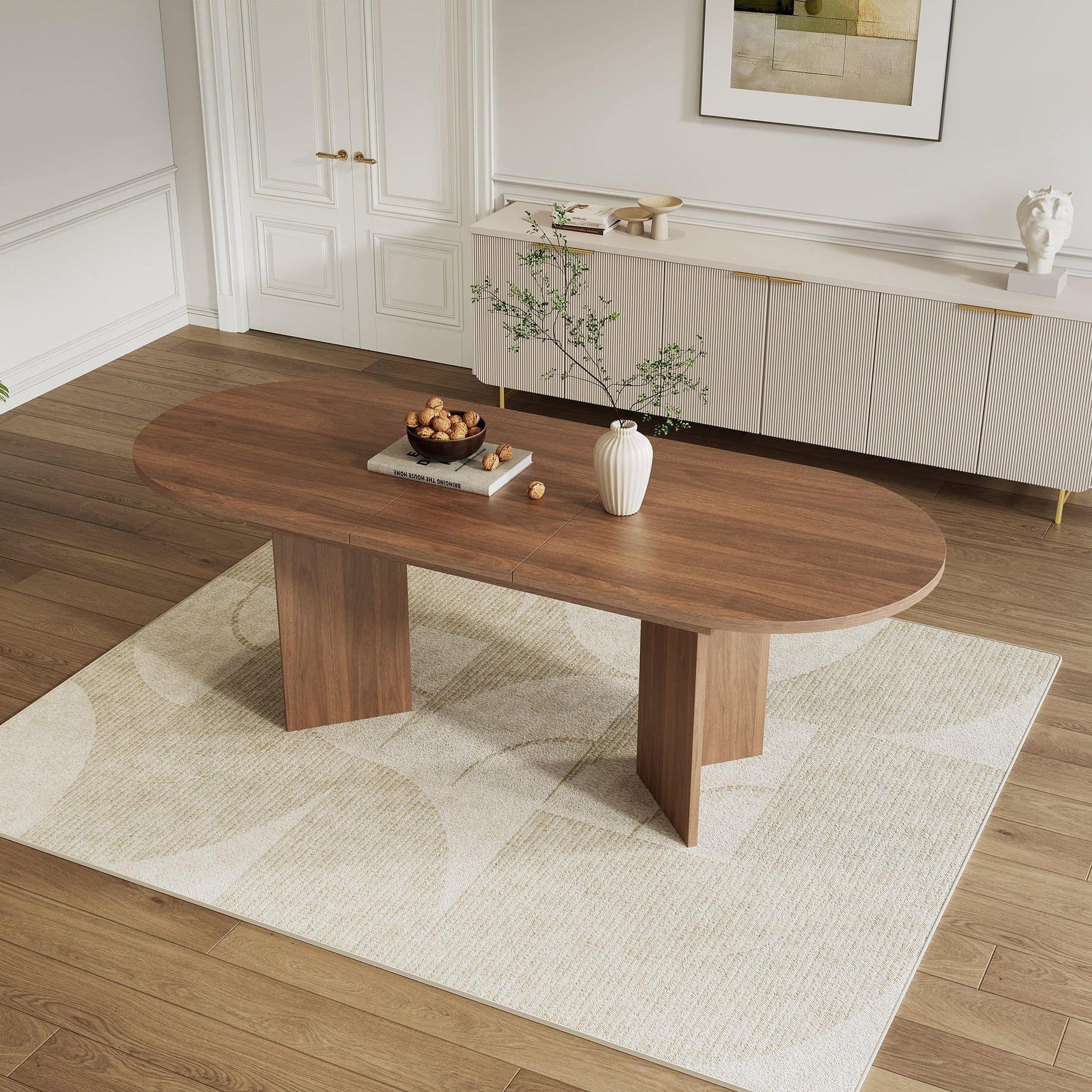 Extendable Dining Table, 140/180 x 90 cm, 6-8 People with Rounded Corners, Walnut