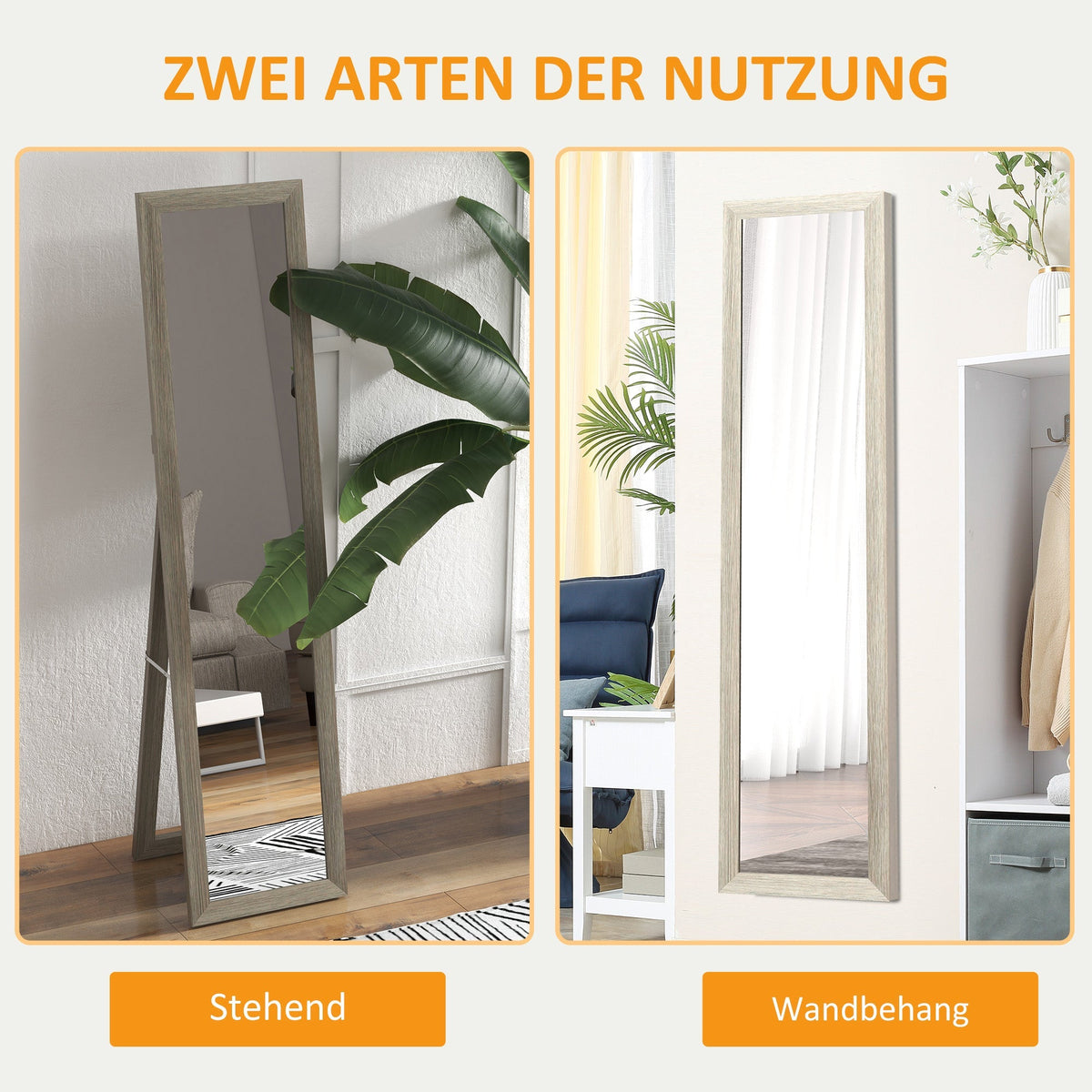 Standing Mirror Full Length Dressing Wardrobe Aluminum Gray