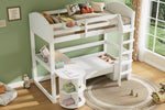 Children's Bunk Bed Multifunctional Ladder Pull-out Table Storage Sofa 90x200, White