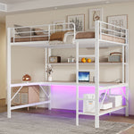 Loft Bed 140x200cm Desk Shelf LED USB/Power Outlet - White Metal