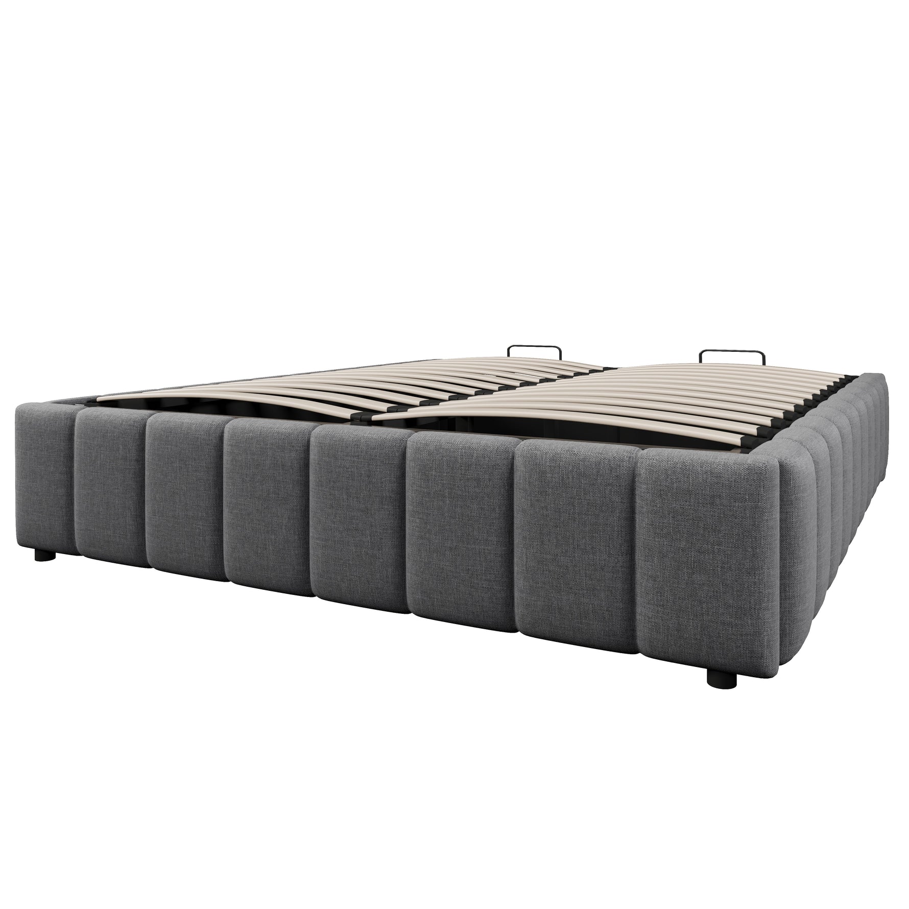 Upholstered Bed with Hydraulic Storage and No Headboard, 140x200cm, Grey Linen