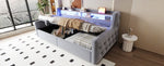 Upholstered Sofa Bed with Hydraulic Storage, LED, and Charging Port, 90x200cm, Light Grey
