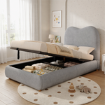 Upholstered Storage Bed 90x200cm with Hydraulic Lift, Grey Linen