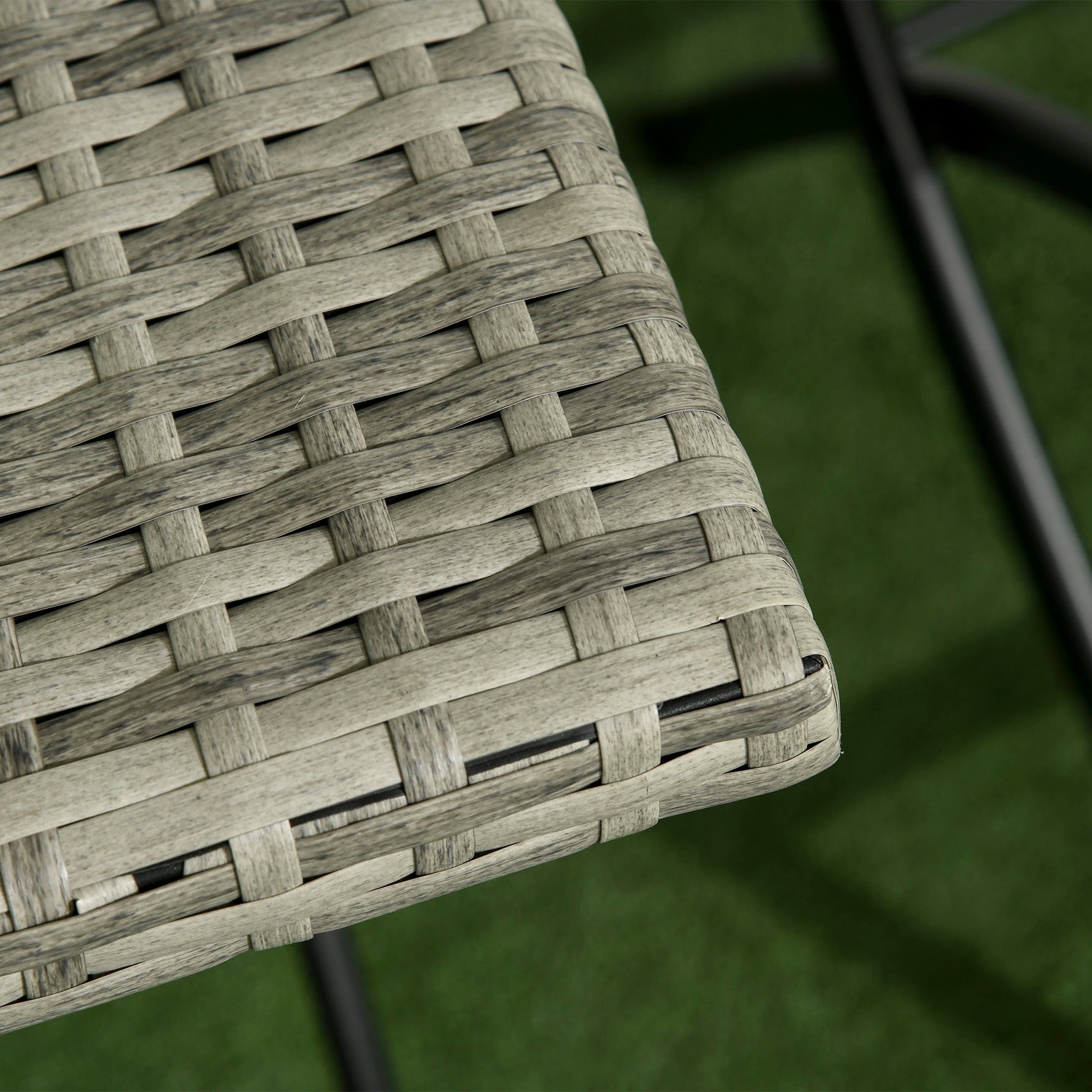 Balcony Furniture Set, 3-Piece Rattan Bistro with 2 Folding Chairs and Table, Light Grey Metal