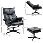 Armchair Swivel Reclining TV Chair with Footstool, Tilting Backrest, Faux Leather Black