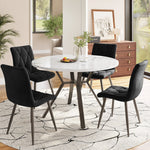 Dining Table and Chair Set 5-Piece Round Marble Table 4 Ergonomic Chairs Black Metal & Black Suede