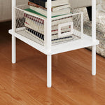 Side Table, 2-Tier Coffee Table with Storage, Metal Frame, White