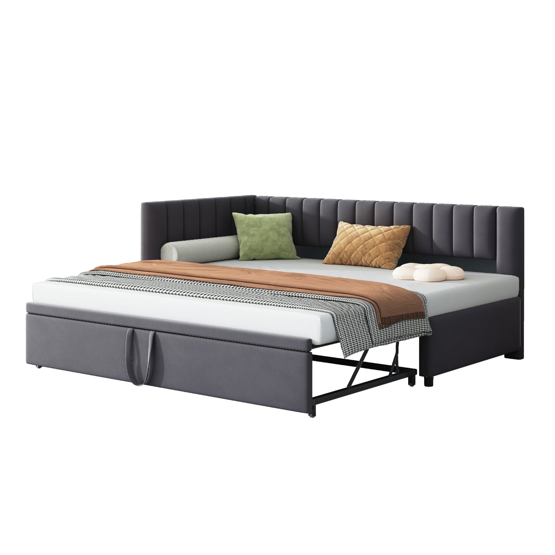 Sofa Bed, L-Shaped Pull-Out 90/180*200cm, Velvet Fabric, Gray