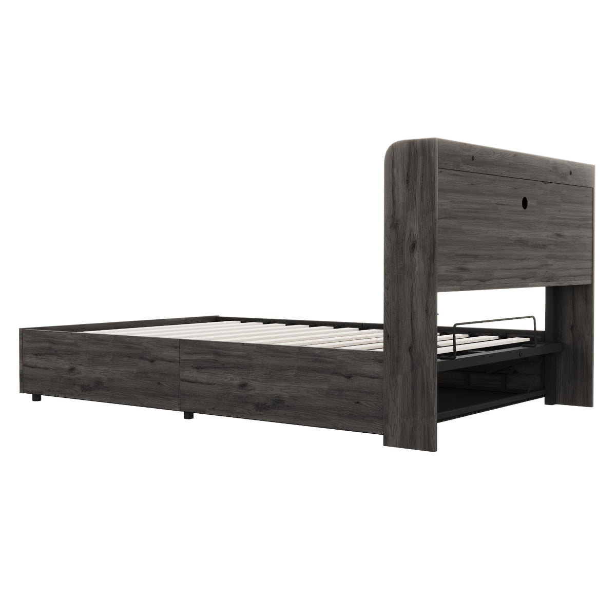 Wooden Bed, 140x200cm Hydraulic with Storage Headboard, USB & Type-C Socket, Grey